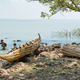 Children playing in Lake Tana near a reed canoe (not the navy’s lone boat).